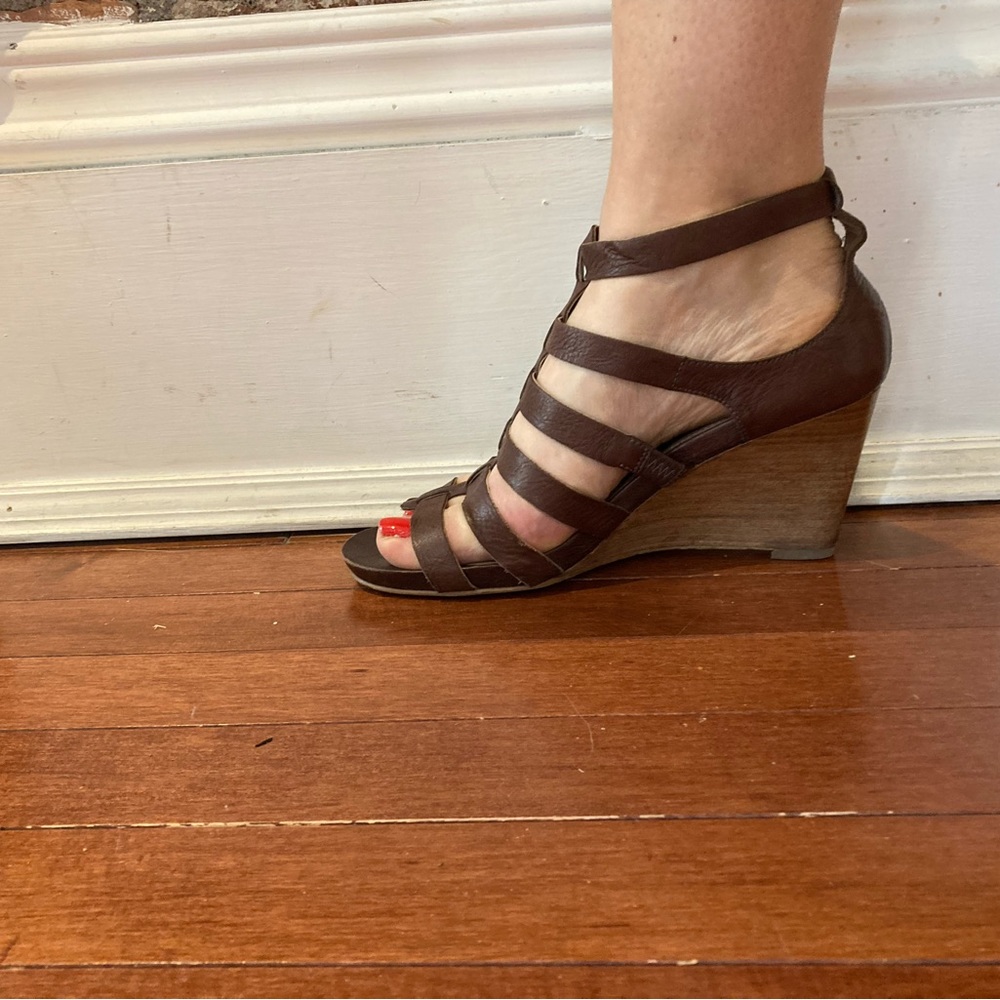 Ecco brown gladiator style wedge sandle